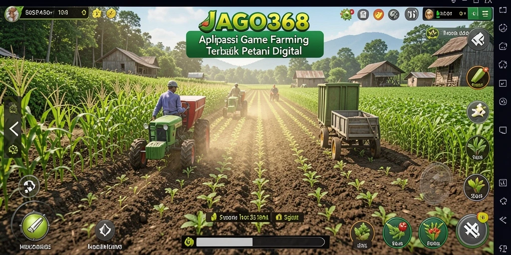 Screenshot gameplay JAGO368 yang menunjukkan timbulnya tanaman dan aktivitas bertani.