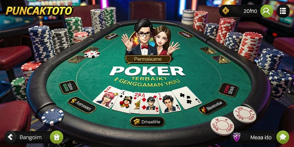 Tampilan gameplay PUNCAKTOTO yang seru dan interaktif di meja poker.