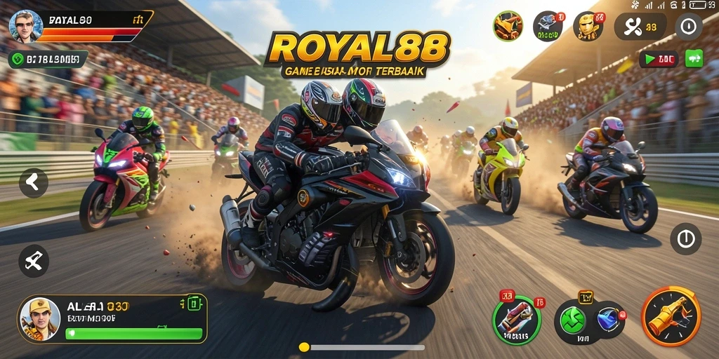 Screenshot gameplay ROYAL88 menampilkan balapan motor yang cepat dan menegangkan.