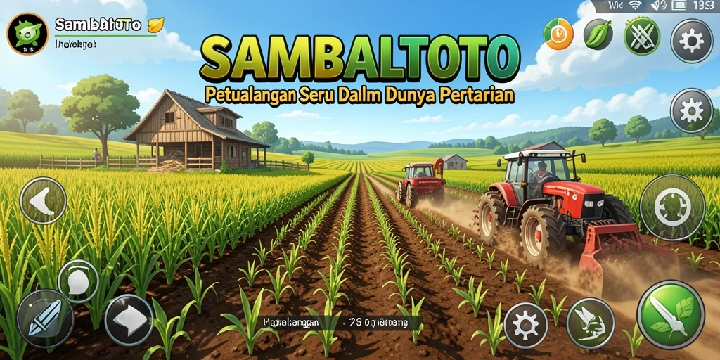 Tangkapan layar SAMBALTOTO menunjukkan suasana pertanian yang hidup dan aktif.