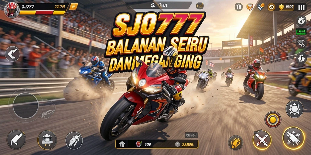 Screenshot gameplay SJO777 yang mendebarkan saat balapan motor.