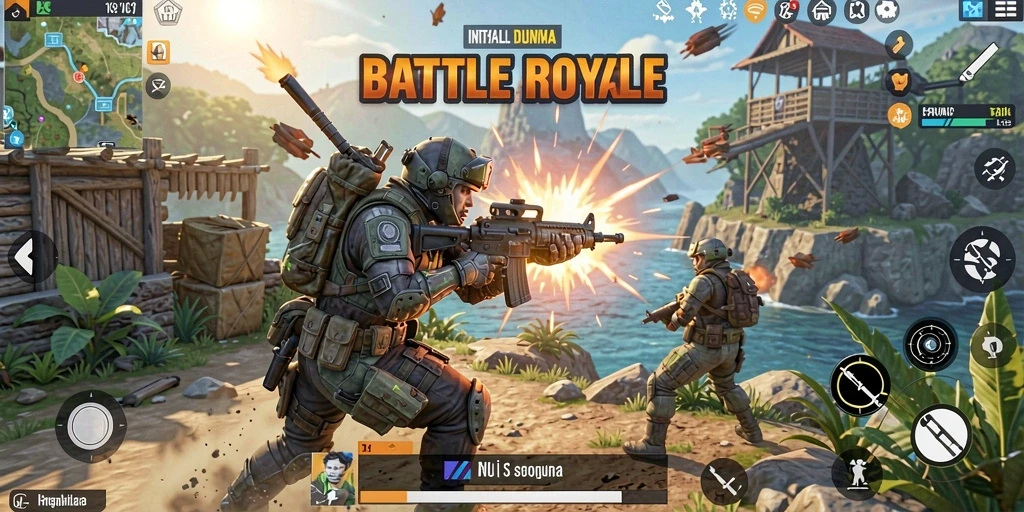 Screenshot T6 menampilkan aksi seru dalam Battle Royale.
